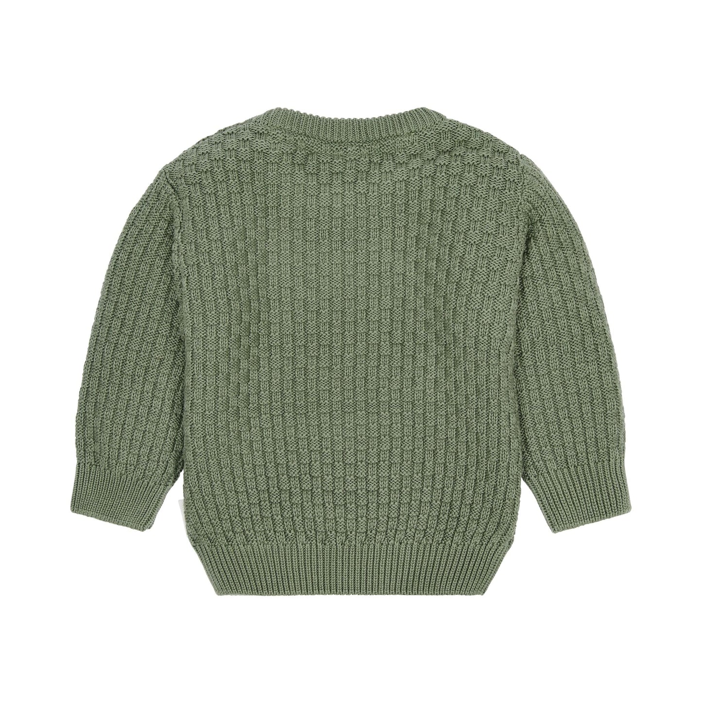 Gestrickter Pullover grün mit Aufnäher Little Dutch Detail