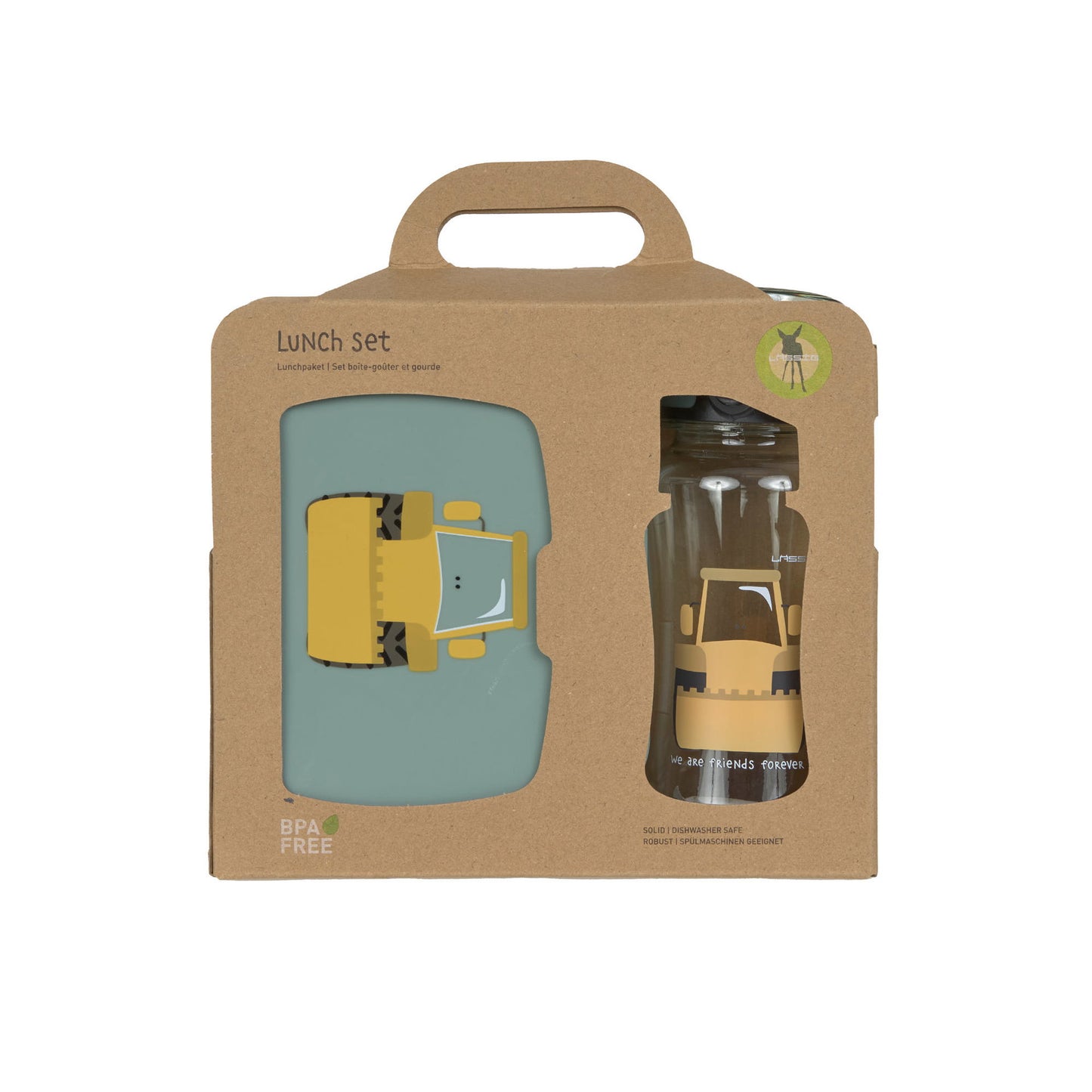 Lässig Brotdose & Trinkflasche Set Lunch Set, Tiny Drivers, Bagger Größenvergleich