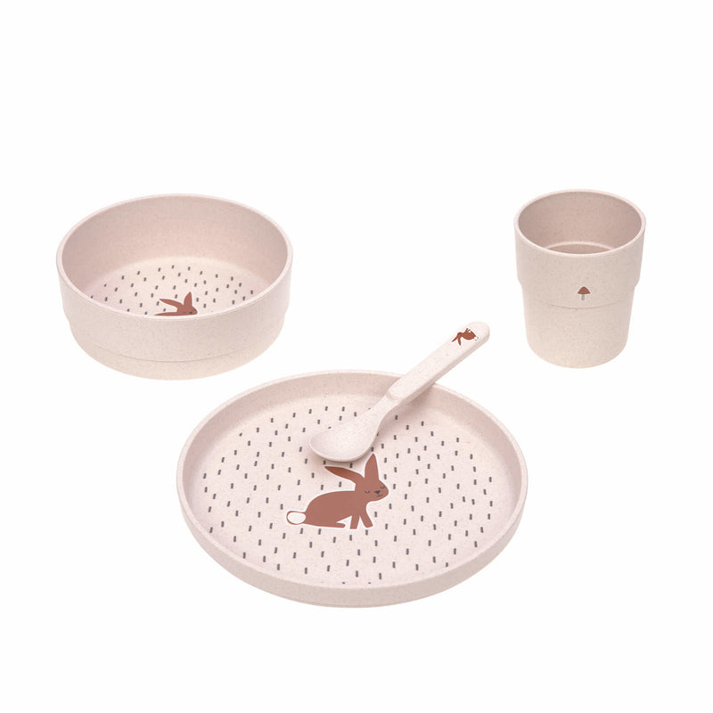 Kindergeschirr Set (Teller Schüssel Becher Löffel), Little Forest Hase