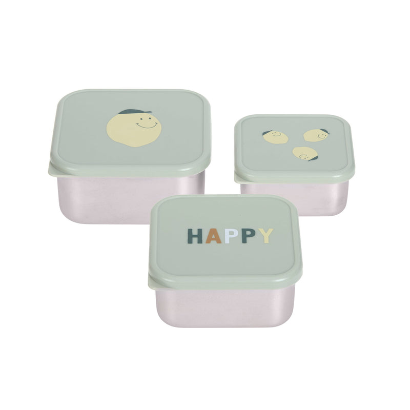 LÄSSIG Snackbox 3er Set Happy Fruits Zitrone stapelbare Edelstahl Boxen