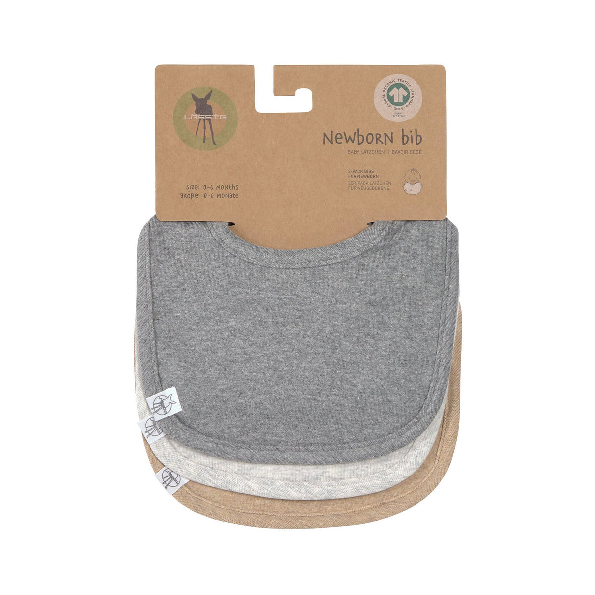 Spucklätzchen 3er Set, Baumwolle Bio, Dunkelgrau Hellgrau Beige