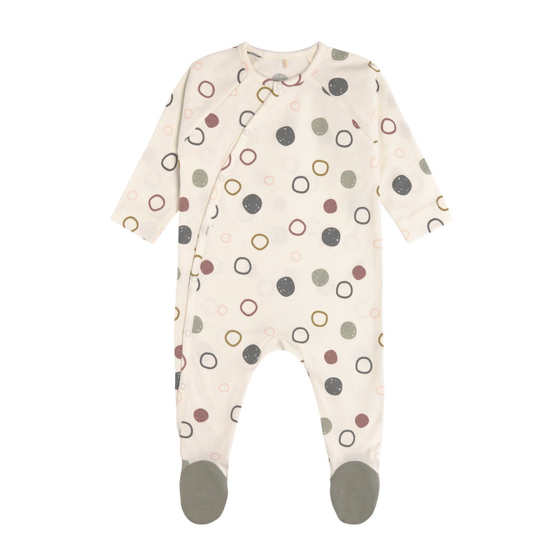 Baby Schlafanzug mit Füßen Bio Baumwolle, Circles, Weiß