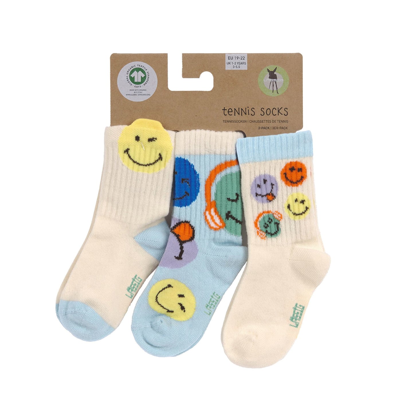 Lässig Kinder Socken 3er Pack SmileyWorld Blau Bio Baumwolle