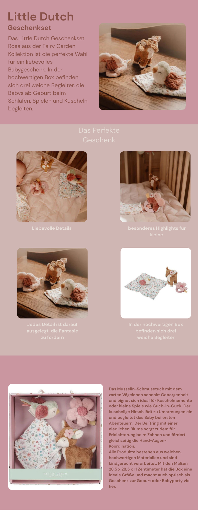 Little Dutch Rosa Geschenkset Plüschtieren Fairy Garden