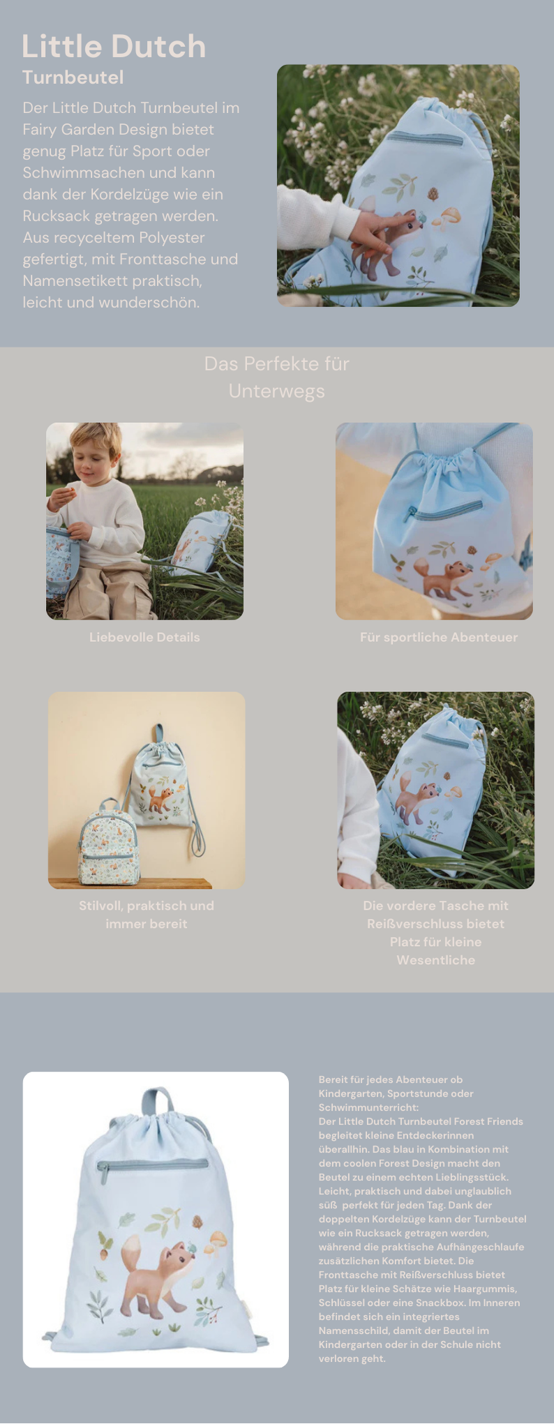 Little Dutch Blauer Turnbeutel Blauer Forest Friends