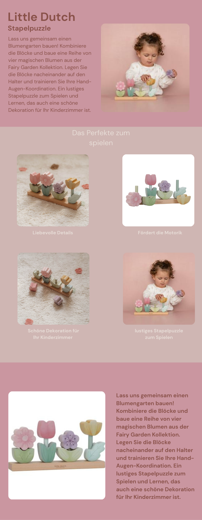 Little Dutch Holz Stapelpuzzle Blumen Fairy Garden