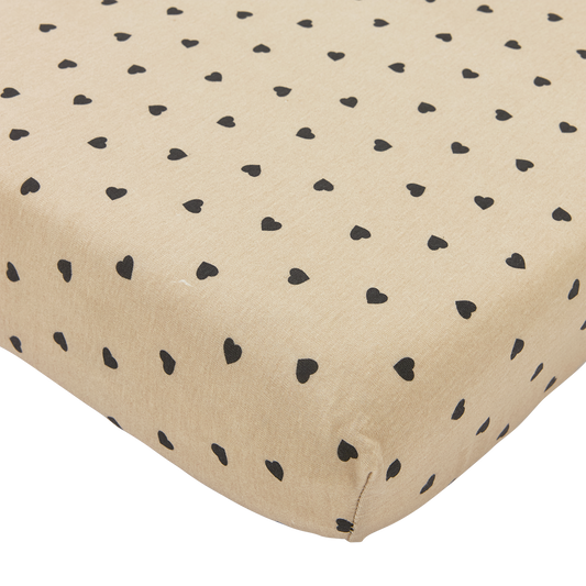 Meyco Spannbettlaken jersey print Sweet Heart Soft Sand/Black