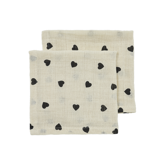Meyco Musselinwindeln vorgewaschen musselin - Sweet Heart Soft Sand/Black Sweet Heart Soft Sand/Black
