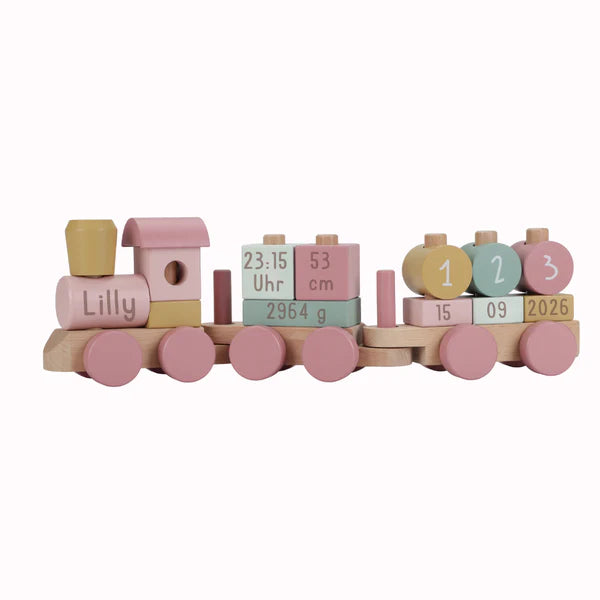Little Dutch rosa Holz Eisenbahn zur Geburt mit Steck-Formen Fairy Garden Detailansicht