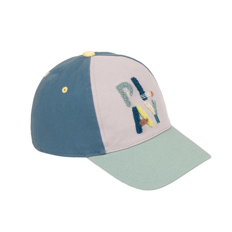 Lässig Basecap Kinder Play Grün Blau Vorderansicht mit 3D Terry Stickerei