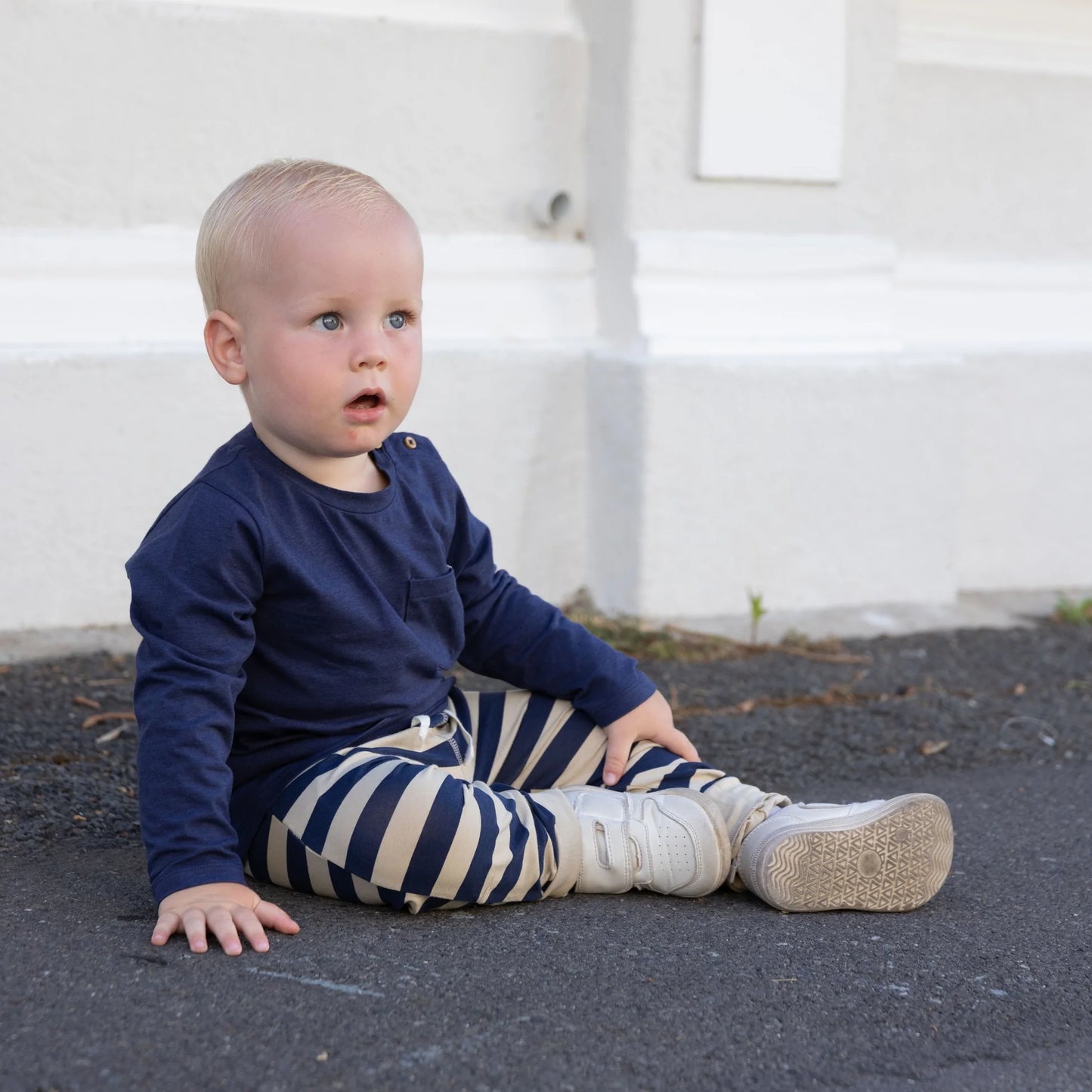 Cloby Jogger pants in Navy/Sandy Stripe UPF 50+ Detailansicht