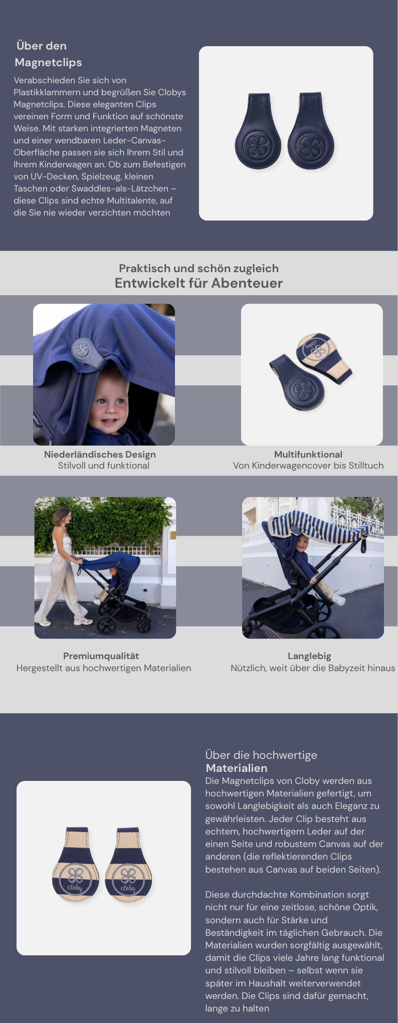 Cloby Swaddle clips Navy Blue