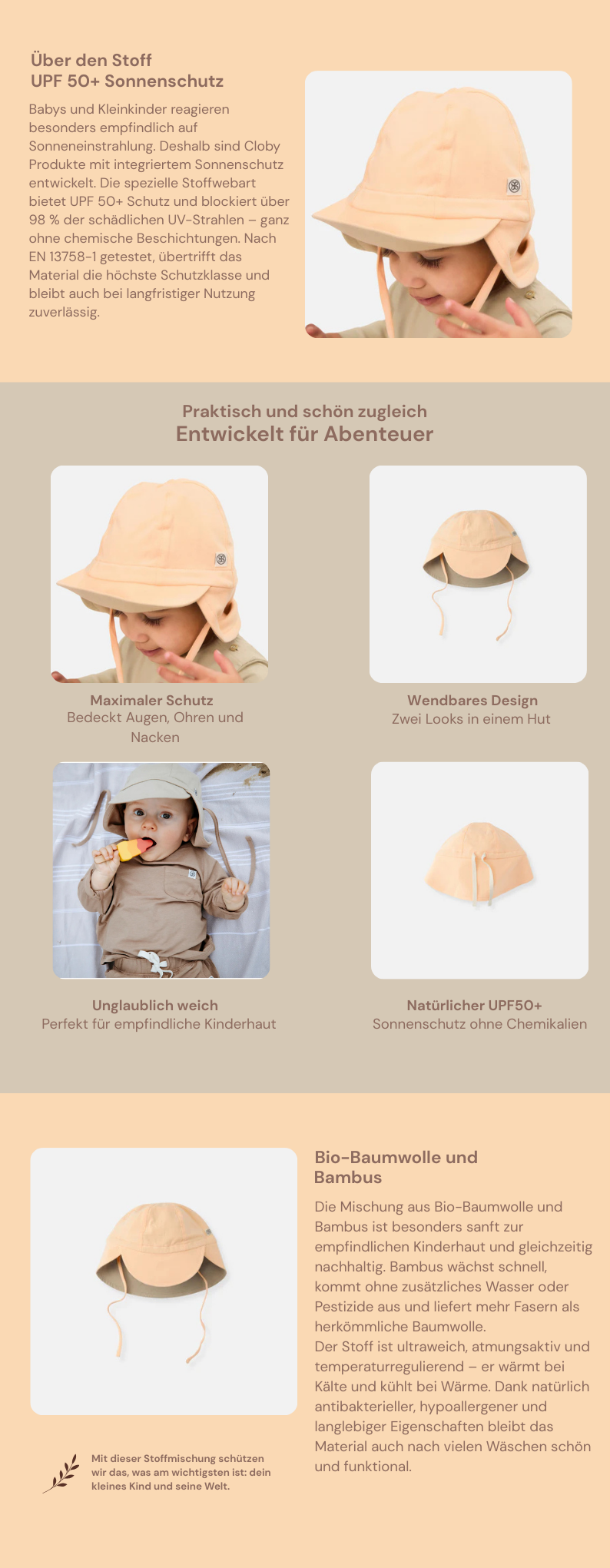 Cloby Sonnenhut in Peachy Summer/Sandy Beach – UPF 50+