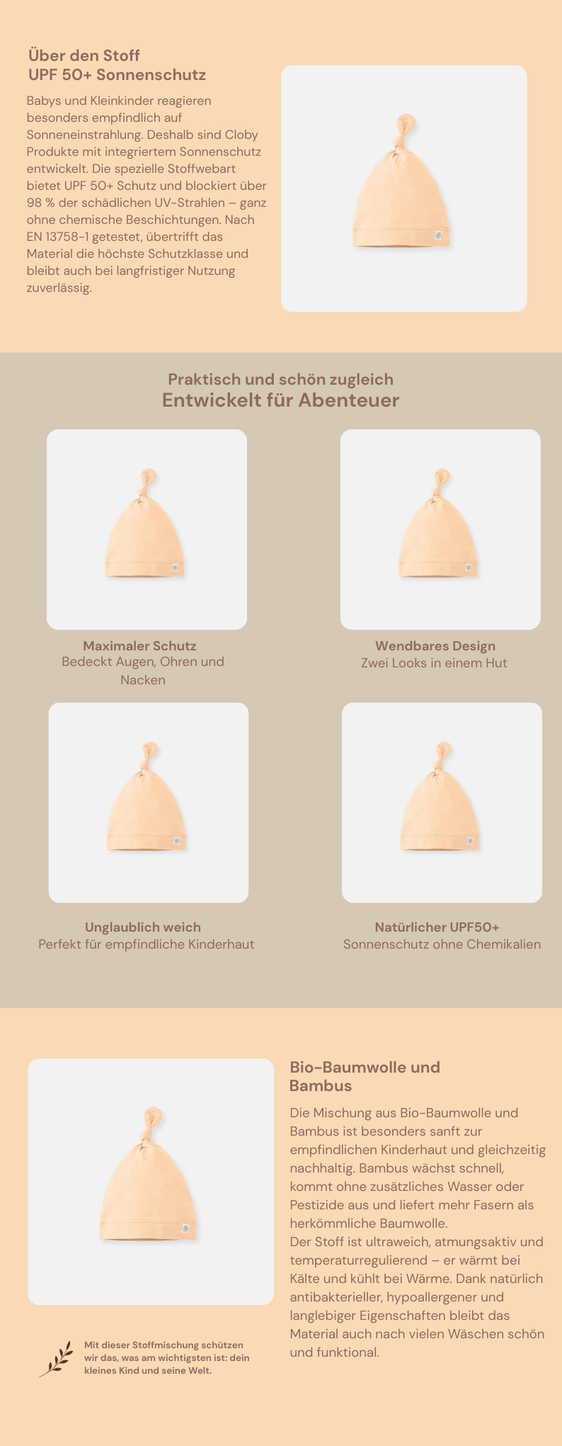 Cloby Beanie Knoten in Peachy Summer – UPF 50+