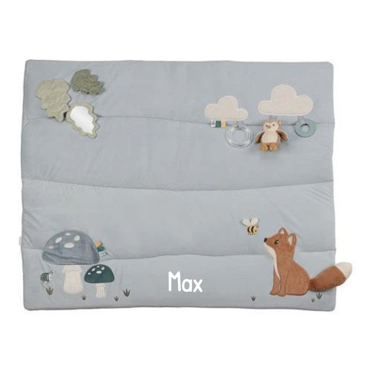 Little Dutch blaue Laufgittereinlage 75 x 95 cm - Forest Friends Personalisierung mit Namen — Detailansicht 2