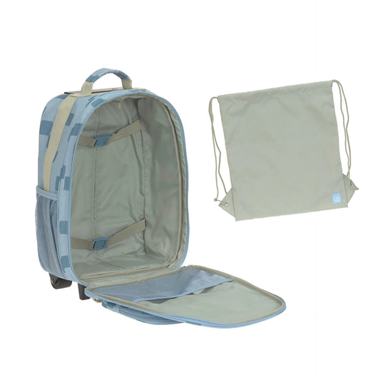 Lässig Kindertrolley geöffnet mit Packriemen und Hauptfach Blau
