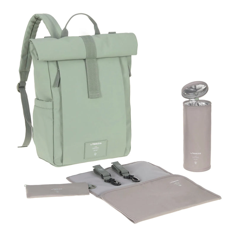 Lässig Wickelrucksack Rolltop Up Backpack, Silbergrün