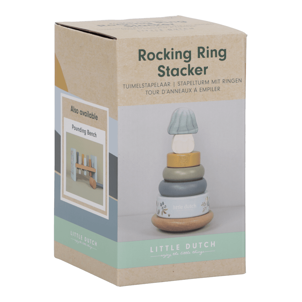 Little Dutch blauer Holz Stapelturm mit Ringen - Forest Friends