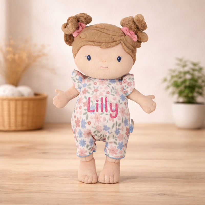 Little Dutch Babypuppe im Körbchen Rosa Personalisierung Name Glitzer