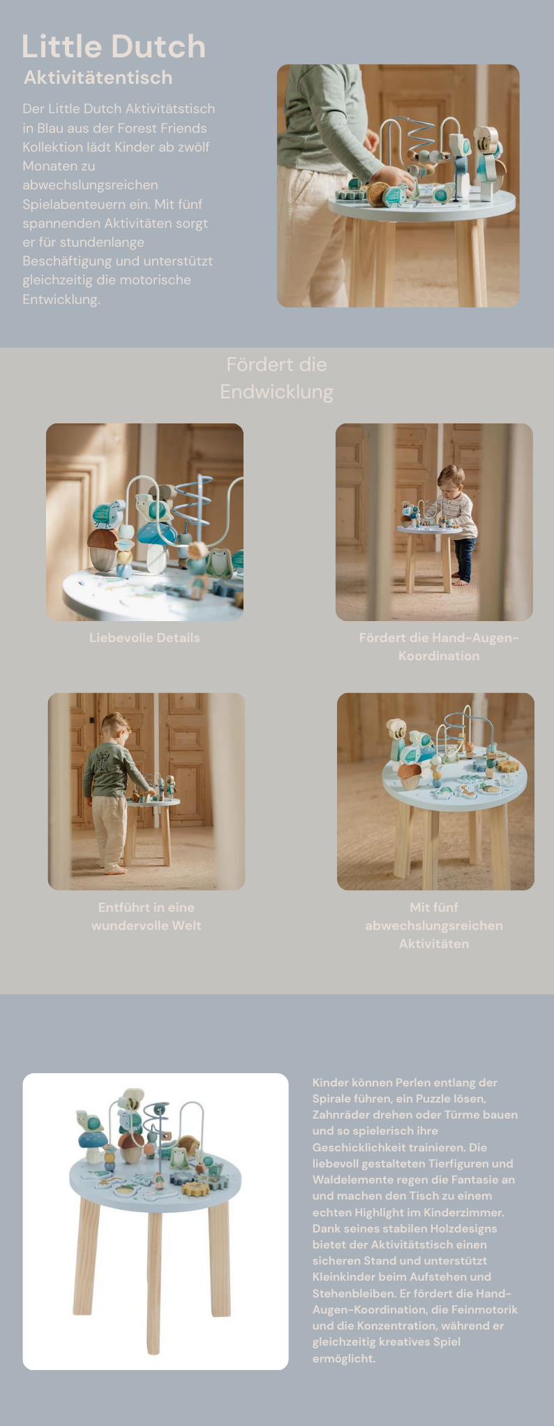 Little Dutch Blauer Aktivitätentisch Forest Friends