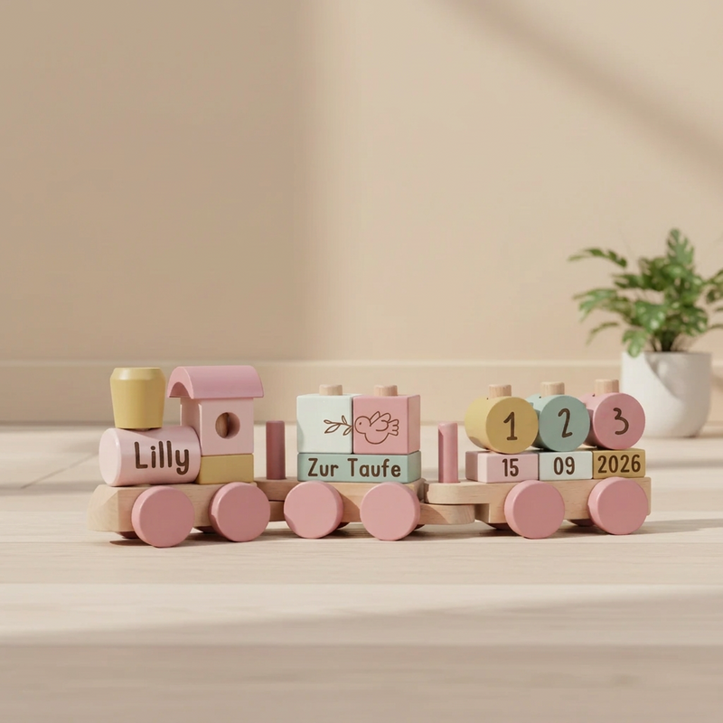 Little Dutch rosa Holz Eisenbahn zur Taufe mit Steck-Formen Fairy Garden