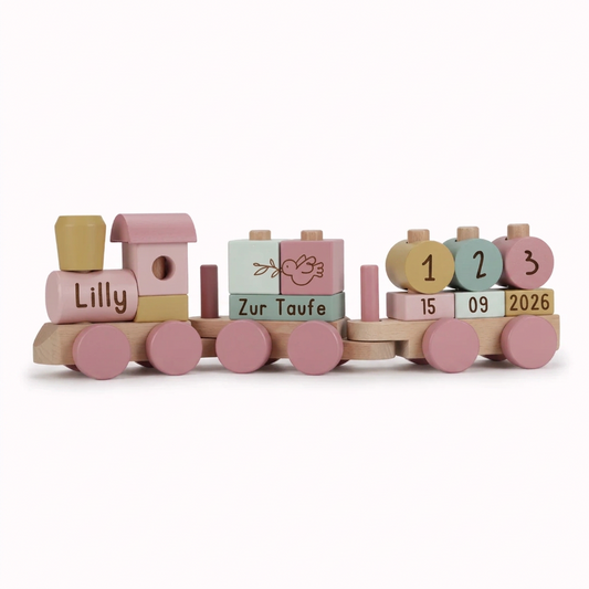 Little Dutch rosa Holz Eisenbahn zur Taufe mit Steck-Formen Fairy Garden Detailansicht