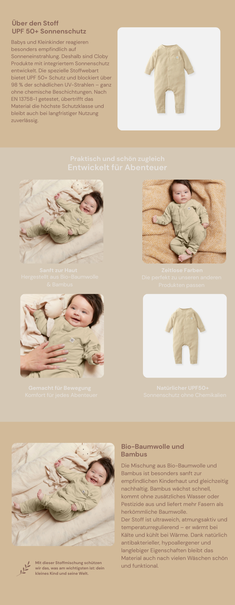 Cloby Strampler mit UV Schutz sand - Playsuit Sandy Beach UPF 50+