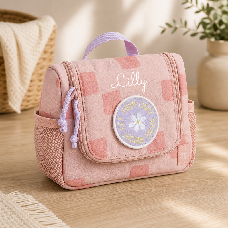 Lässig Kulturbeutel Kinder Pattern Party Rosa Personalisierung mit Namen