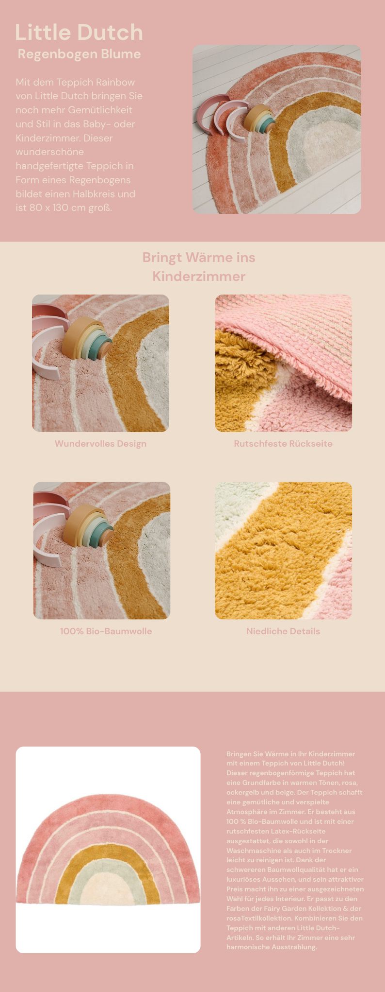 Little Dutch Teppich Regenbogenteppich Rosa