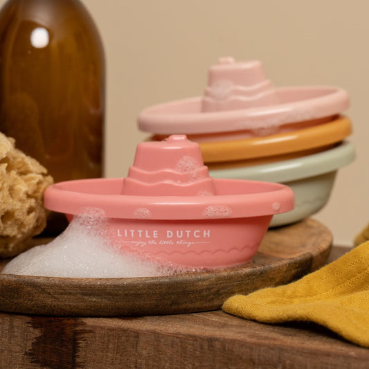 Little Dutch Stapelbare Badebötchen Rosa - 4er Set Badeboote für die Badewanne