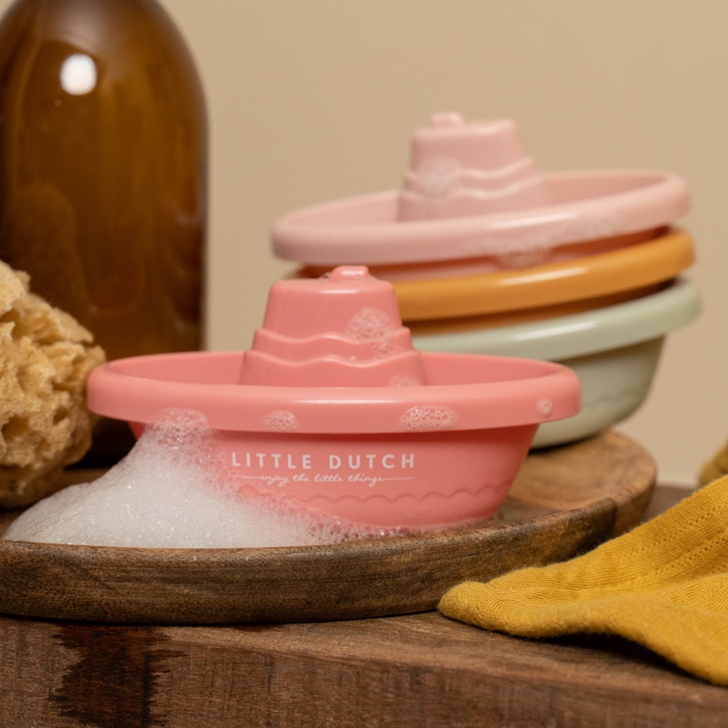 Little Dutch Stapelbare Badebötchen Rosa - 4er Set Badeboote für die Badewanne