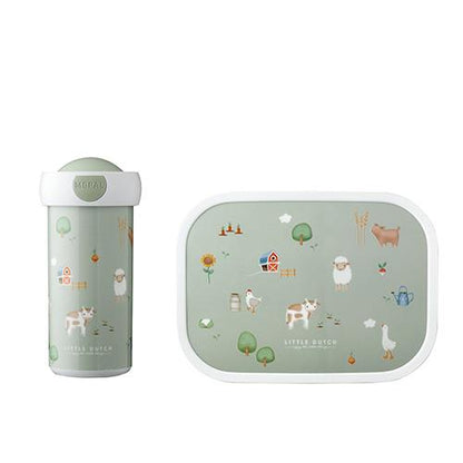 Lunchset Schulbecher und Lunchbox Grün Little Farm Studio Aufnahme