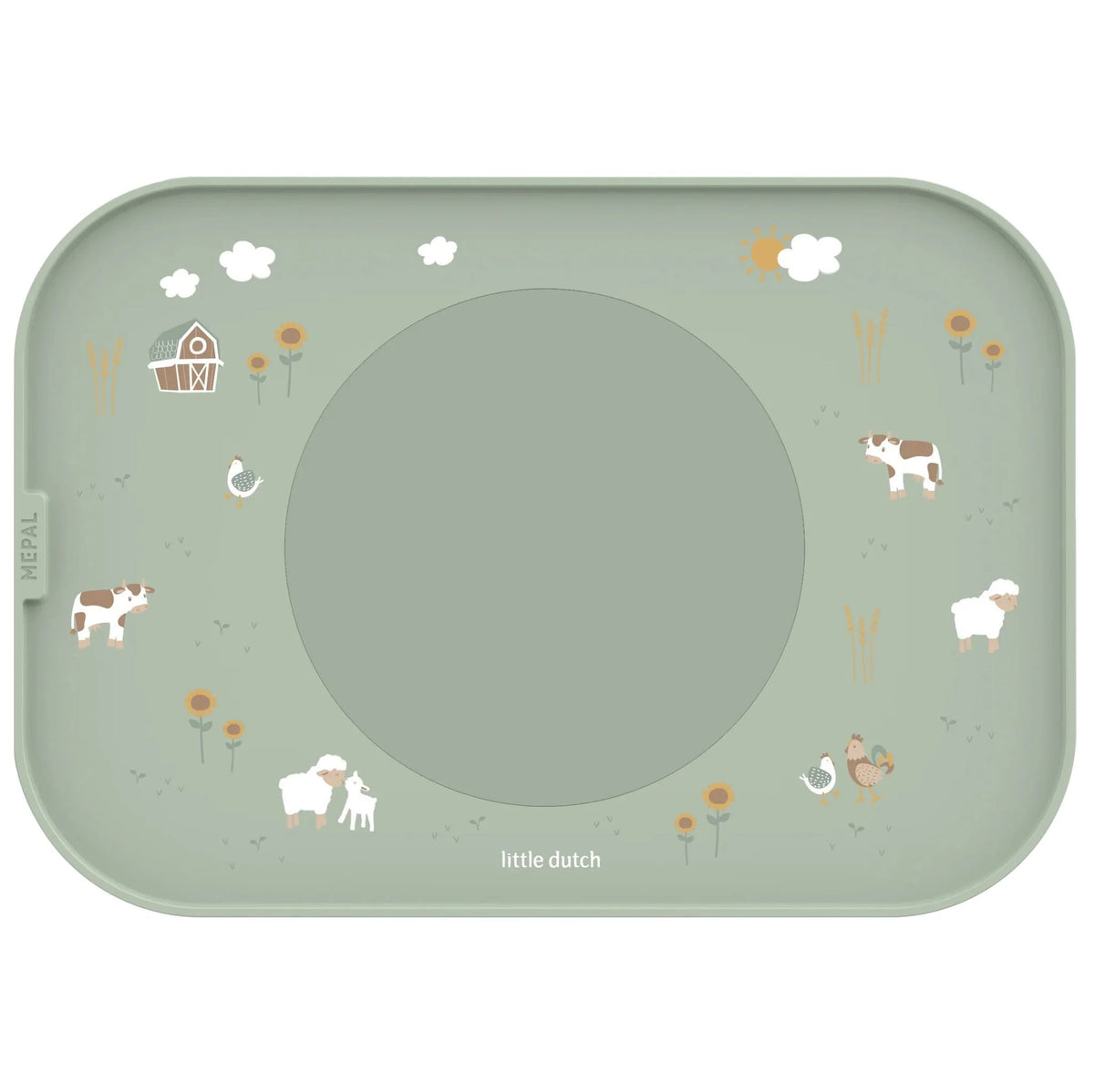 Kinder-Tischset mit Namen: Tischset Little Farm Salbeigrün Mepal Mio personalisiert –