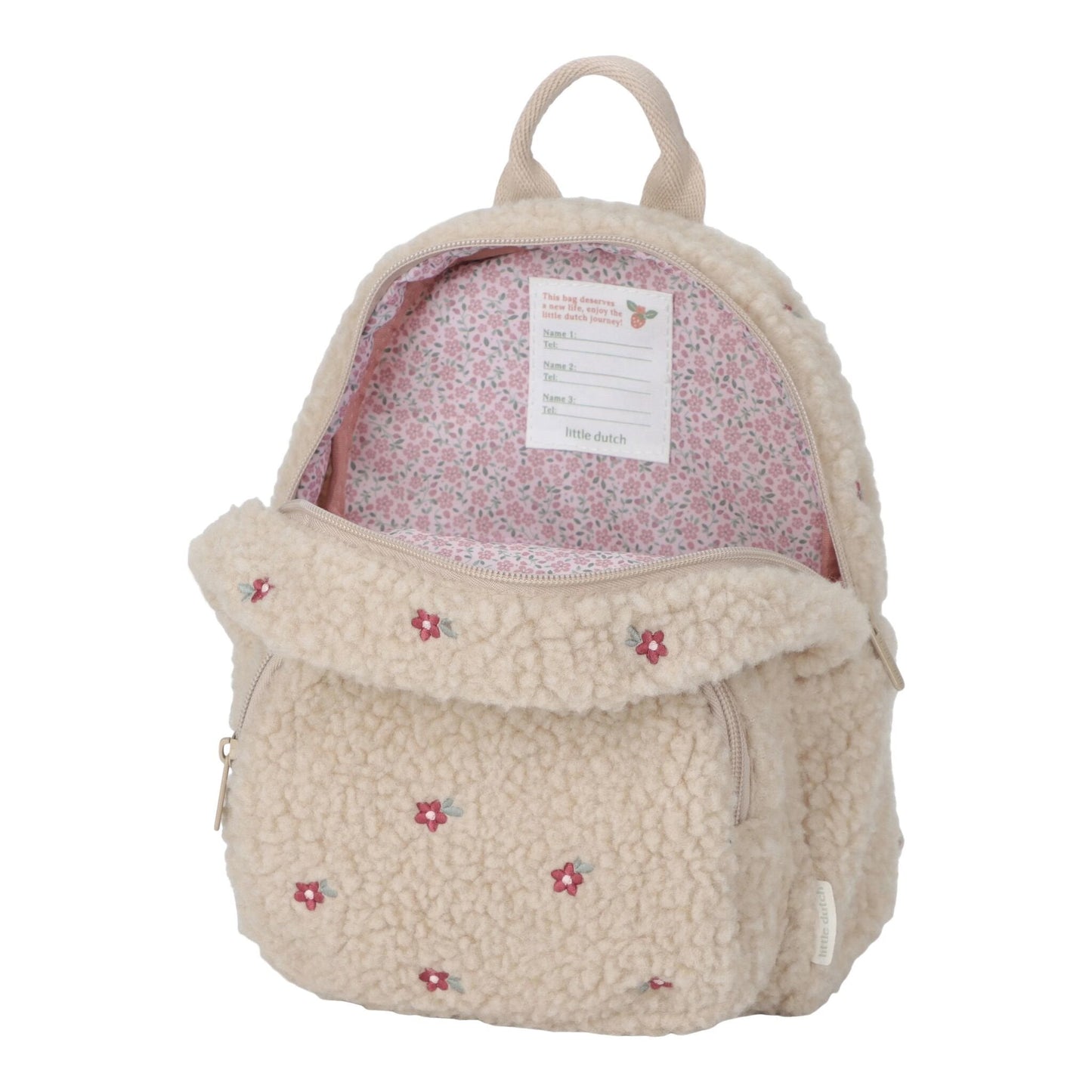 Little Dutch Rucksack Teddy mit Blumen Sand - Mit Verpackung