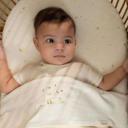 Little Dutch Wiegenlaken Weiß Newborn Naturals Kleine Gans Detailansicht
