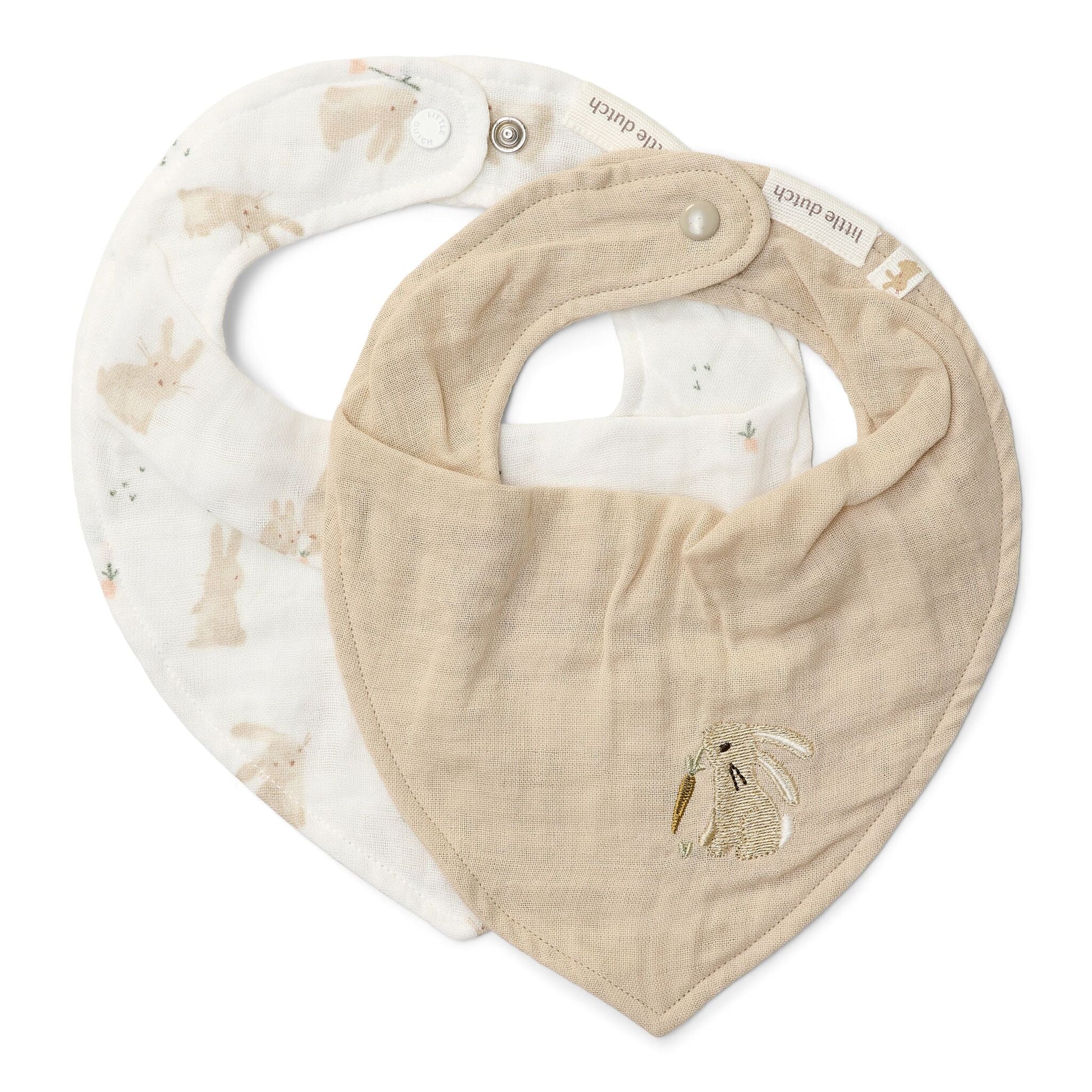 Little Dutch 2er Pack Bandana Lätzchen Weiß Newborn Naturals Baby Bunny Hauptansicht