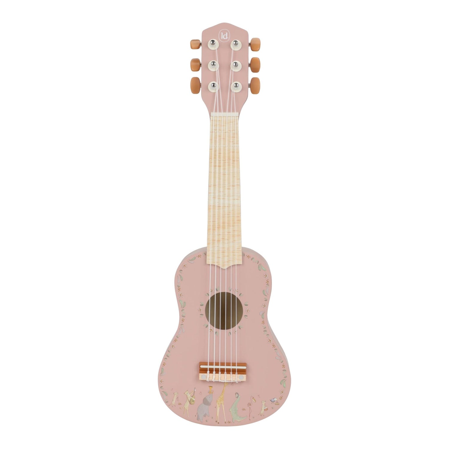 Little Dutch Holzgitarre Rosa Safari Friends Vorderansicht Holz mit Saiten