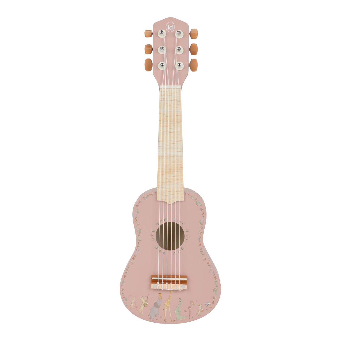 Little Dutch Holzgitarre Rosa Safari Friends Vorderansicht Holz mit Saiten