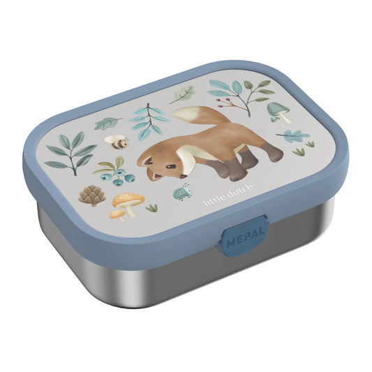 Mepal Edelstahl Bento Brotdose Forest Friends Weiß, Studio Ansicht 750 ml mit Bento Einsatz und Snackgabel