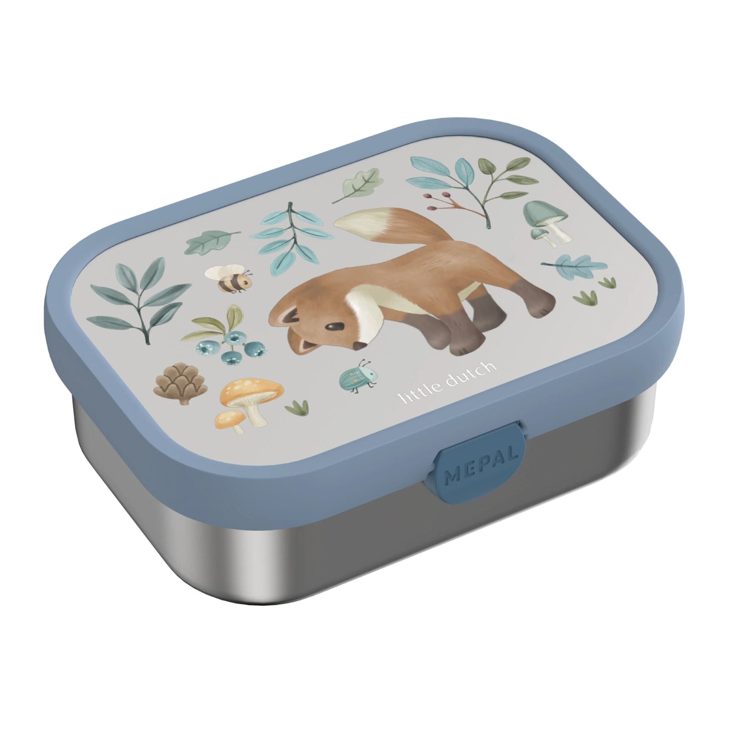 Mepal Edelstahl Bento Brotdose Forest Friends Weiß, Studio Ansicht 750 ml mit Bento Einsatz und Snackgabel