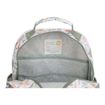 Little Dutch Rucksack 35 cm Safari Friends, Vorderansicht weiss mit Loewe, Krokodil, Flamingo und Giraffe