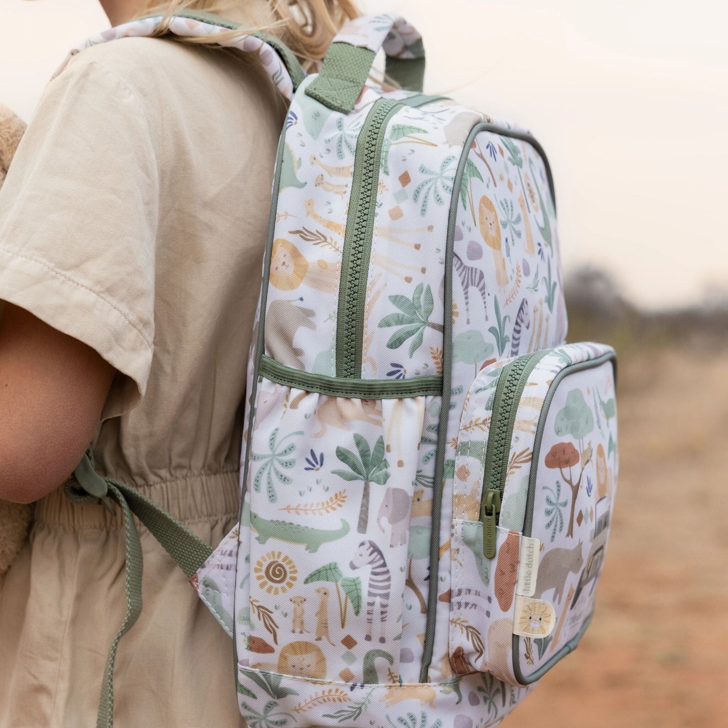 Little Dutch Rucksack 35 cm Safari Friends, Detailansicht Reissverschluss am Hauptfach