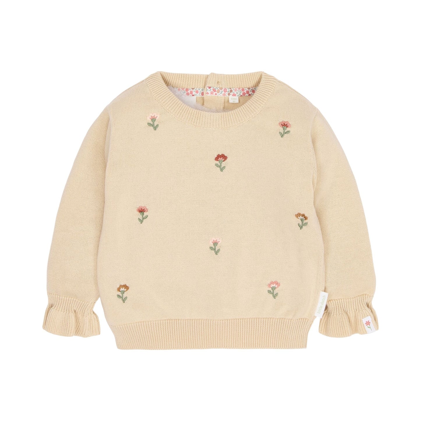 Gestrickter Pullover Beige mit Blumenstickerei