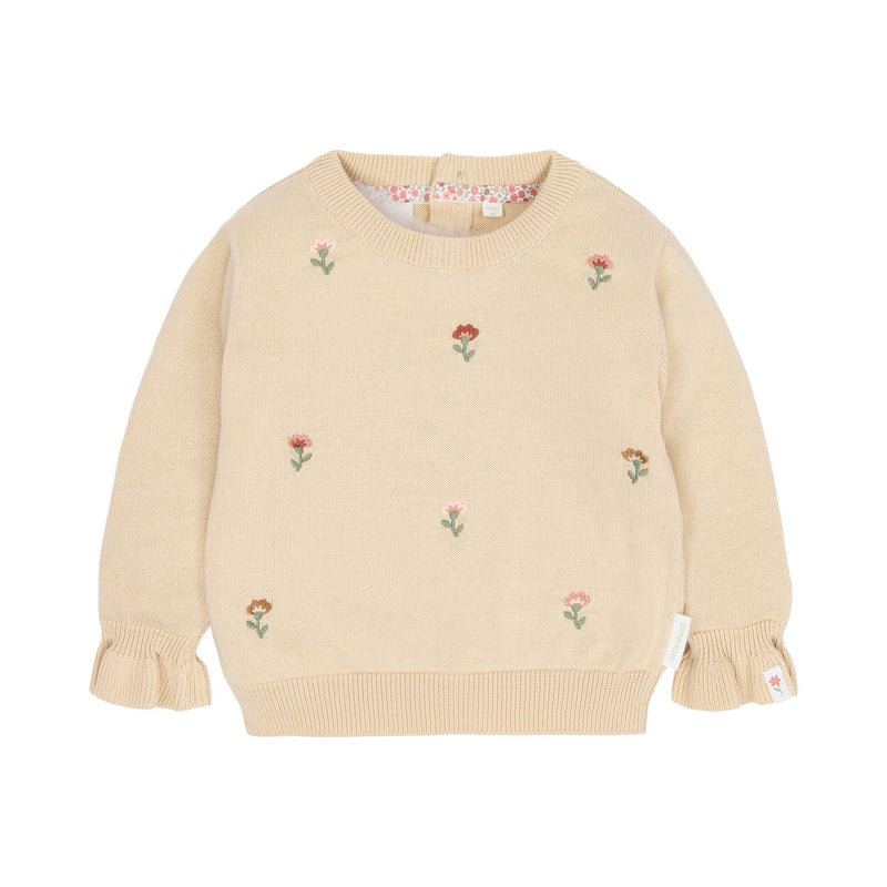 Gestrickter Pullover Beige mit Blumenstickerei