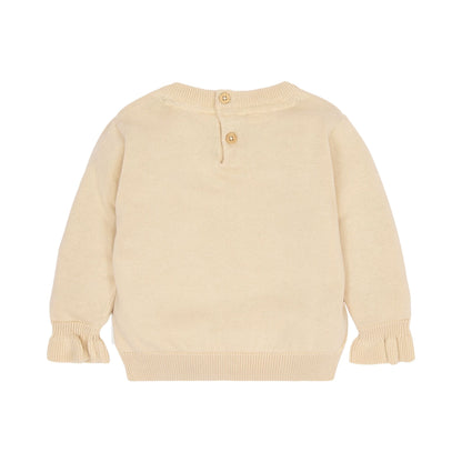 Gestrickter Pullover Beige mit Blumenstickerei
