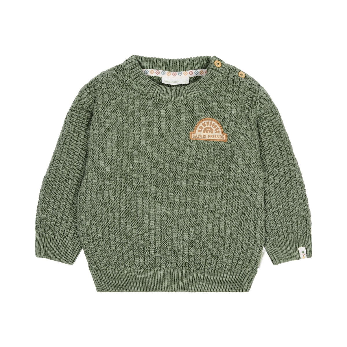Gestrickter Pullover grün mit Aufnäher Little Dutch