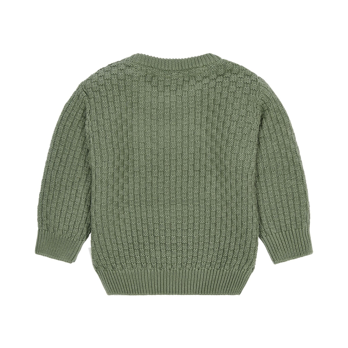 Gestrickter Pullover grün mit Aufnäher Little Dutch Detail