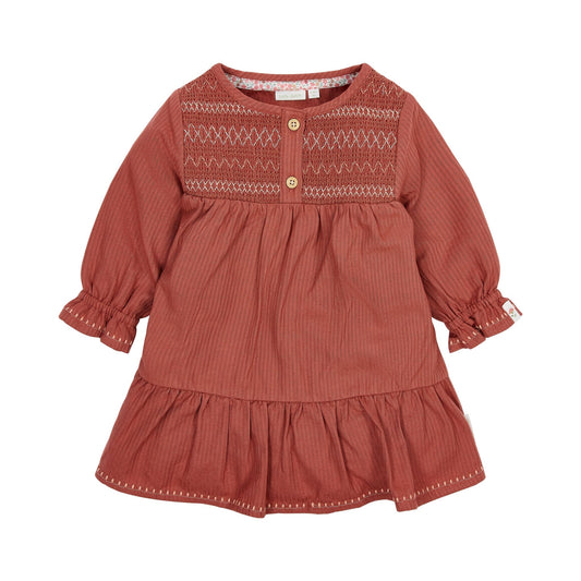 Little Dutch Kleid mit langen Ärmeln Rosa, dichter Blumendruck mit Rüschen