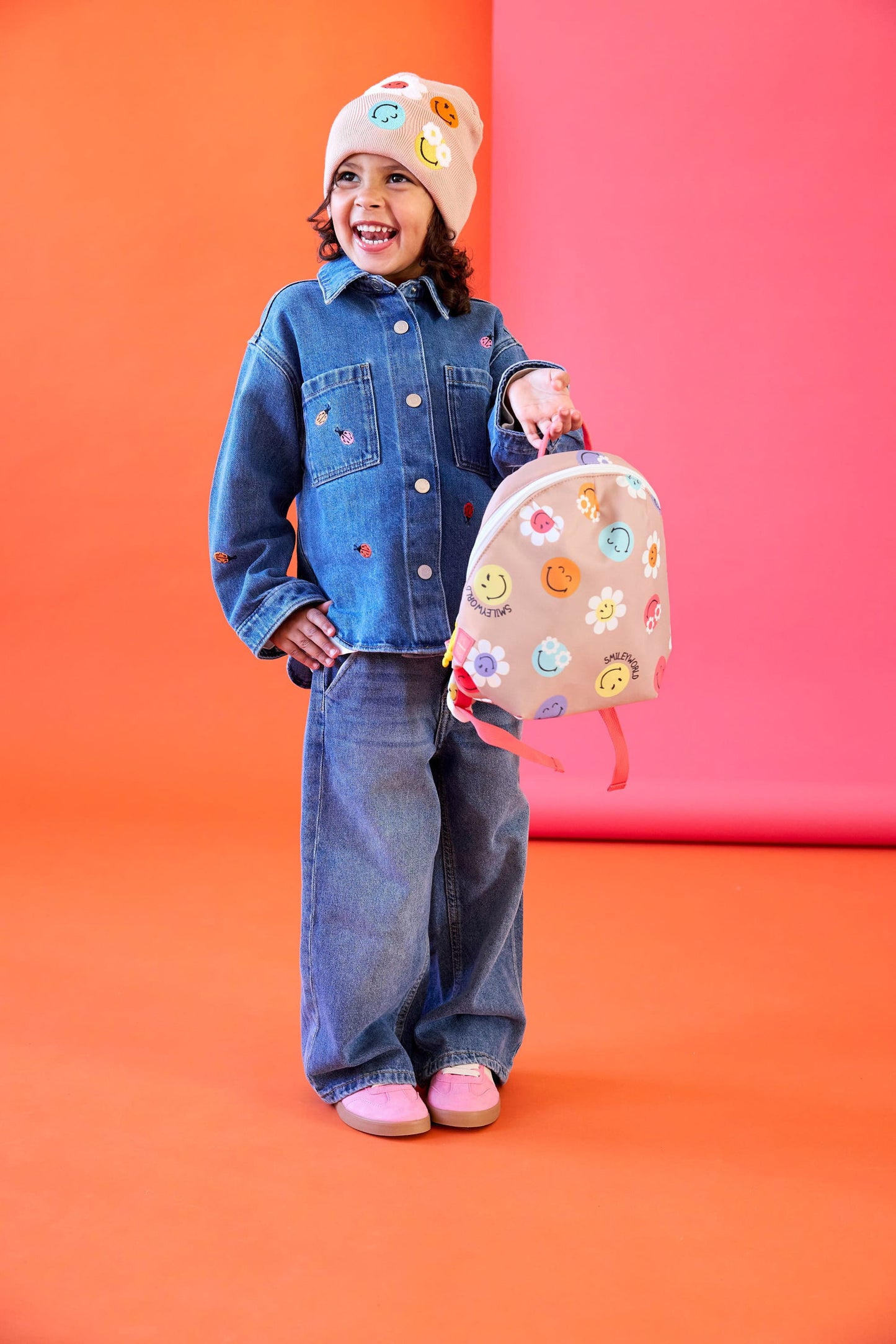 Lässig Tiny Backpack SmileyWorld Rosa Kindergartenrucksack 3,5 Liter