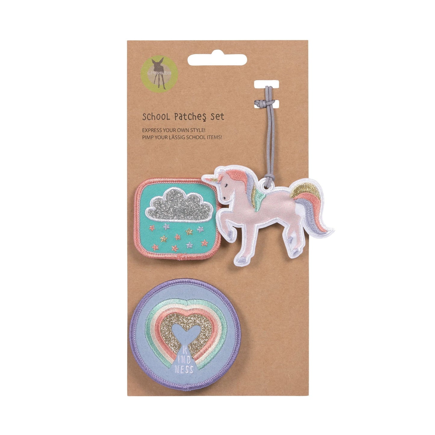 Lässig Anhänger & Patches Schul Set Unique, Unicorn glitter Größenvergleich